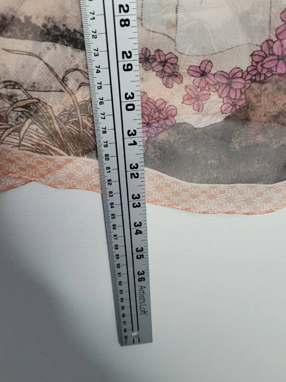 100% silk Asian woman flower print semi sheer scarf art to wear